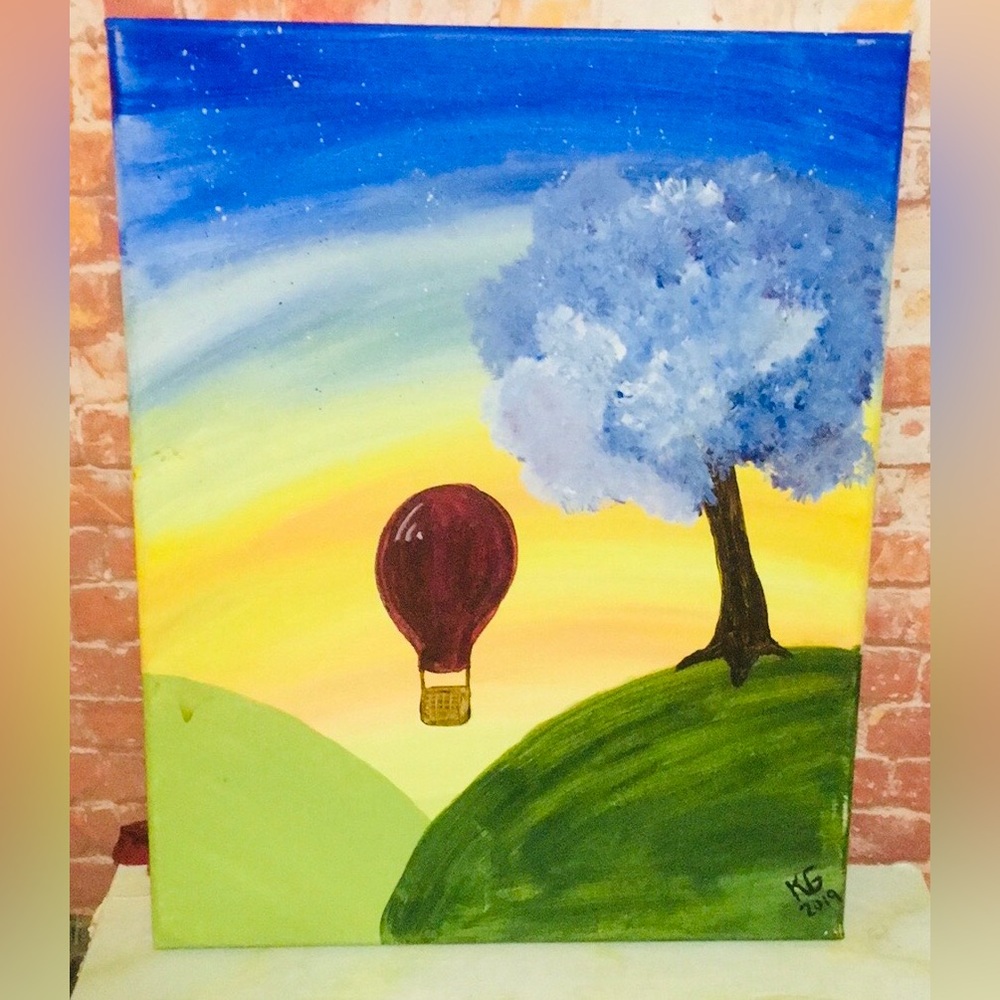 Original Whimsical Hit Air Ballon Acrylic Painting On Canvas